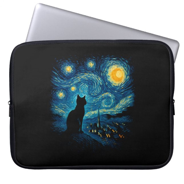 Starry Night Cat Silhouette Laptop Sleeve (Vorderseite)