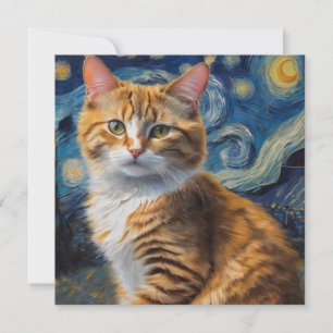 Starry Night Cat Square Postkarte