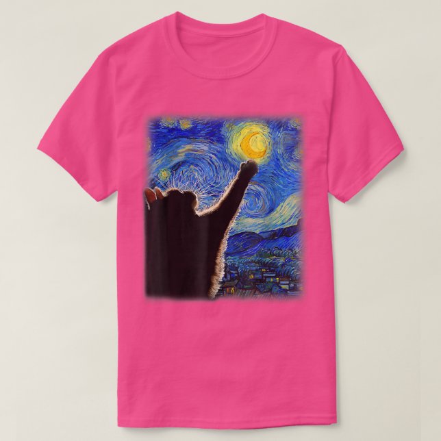 Starry Night Cat, Van Gogh Cat, Crescent Moon, Cat T-Shirt (Design vorne)