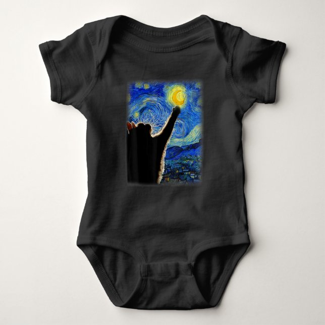 Starry Night Cat, Van Gogh Cat Lover Cat Vater Mam Baby Strampler (Vorderseite)