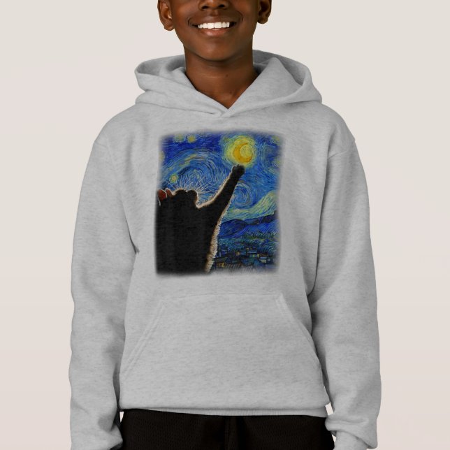 Starry Night Cat, Van Gogh Cat Lover Cat Vater Mam Hoodie (Vorderseite)