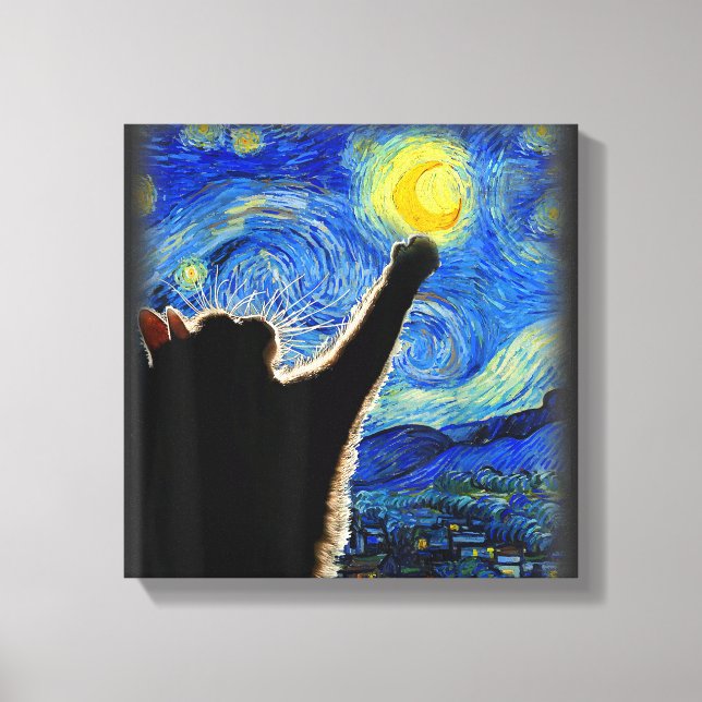 Starry Night Cat, Van Gogh Cat Lover Cat Vater Mam Leinwanddruck (Vorderseite)