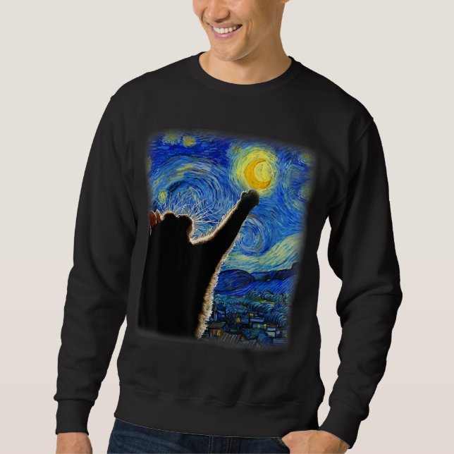 Starry Night Cat, Van Gogh Cat Lover Cat Vater Mam Sweatshirt (Vorderseite)