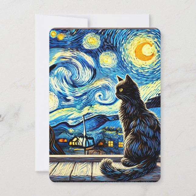 Starry Night Cat - Whimsical Invasion Einladung (Vorderseite)