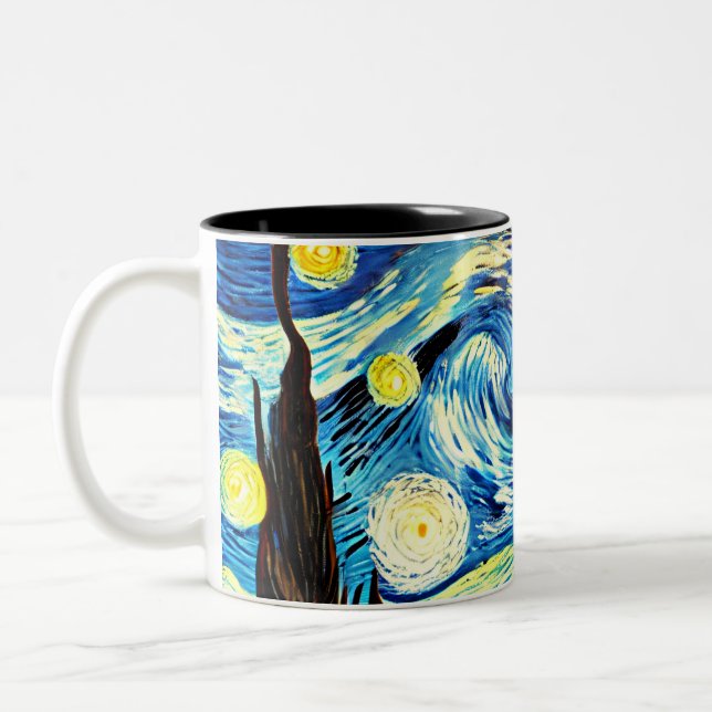 Starry Night Cat - Zwei-Tone-Tasse Zweifarbige Tasse (Links)