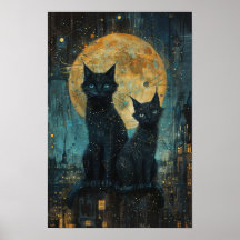 Starry Night Cats: Cosmic City Rooftop Kunst