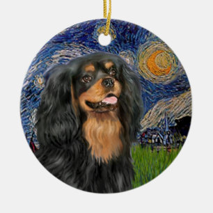 Starry Night - Cavalier (schwarz / Tan) Keramikornament
