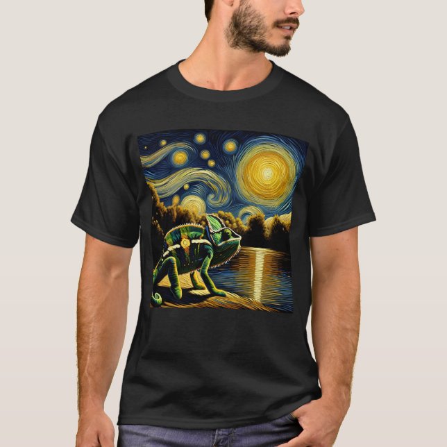 Starry Night Chameleon Van Gogh Lover T-Shirt (Vorderseite)