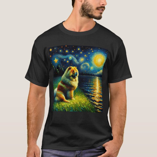Starry Night Chow Chow Dog Van Gogh Lover T-Shirt (Vorderseite)