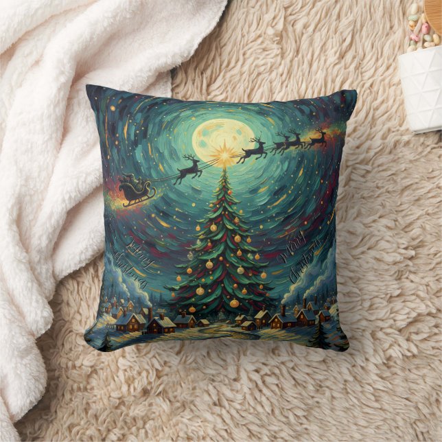 Starry Night Christmas 16x16 Santa Sleigh Kissen (Decke)
