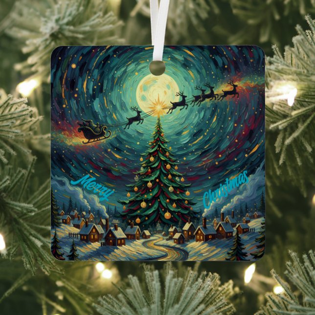 Starry Night Christmas Ornament Square Metal (InSitu)