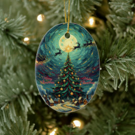 Starry Night Christmas Oval Santa Keramik Ornament