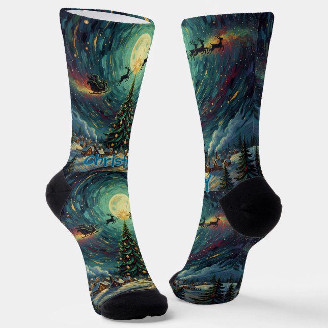 Starry Night Christmas Socks Sustainable Van Gogh Socken (Gewinkelt)