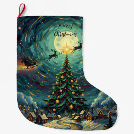 Starry Night Christmas Stocking Double-Sided Santa Großer Weihnachtsstrumpf
