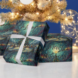 Starry Night Christmas Wrapping Paper Santa Sleigh Geschenkpapier