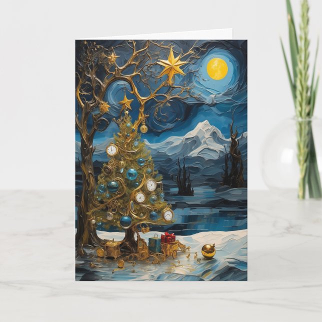 Starry Night Clock Weihnachtskarte | Abstrakte Zei Karte (Vorderseite)