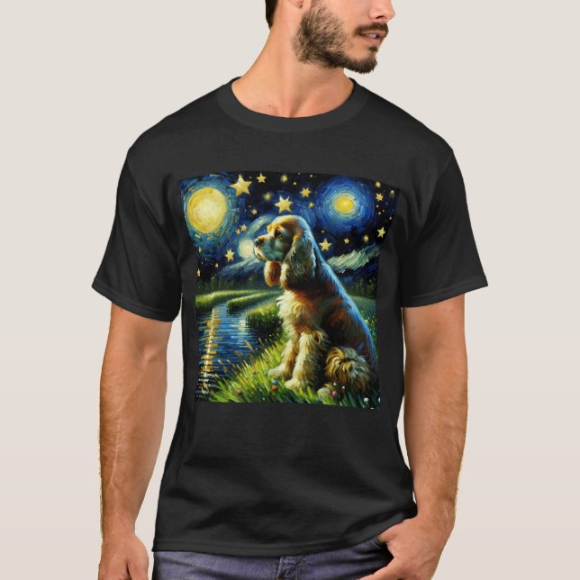 Starry Night Cocker Spaniel Dog Van Gogh Lover T-Shirt (Vorderseite)