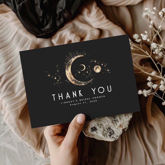 Starry Night Crescent Moon Celestie Vielen Dank Dankeskarte (Celestial Black Thank You Card)