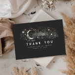 Starry Night Crescent Moon Klein Danke<br><div class="desc">Starry night celestiale gold und schwarz niedlich Dankeschön Karten</div>