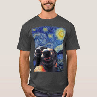 Starry Night Dackeln Funny Dogs Van Gogh Painti T-Shirt