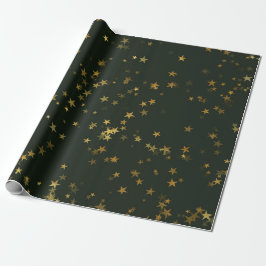 Starry Night Deep Green Forest Gold Confetti Geschenkpapier