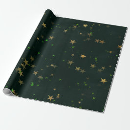 Starry Night Deep Green Forest Gold Smarald Geschenkpapier