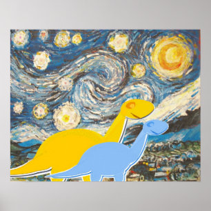 Starry Night Dinosaurier Poster Print