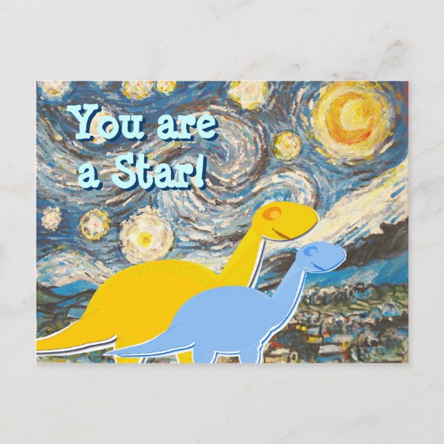 Starry Night Dinosaurier Postkarte (Vorderseite)