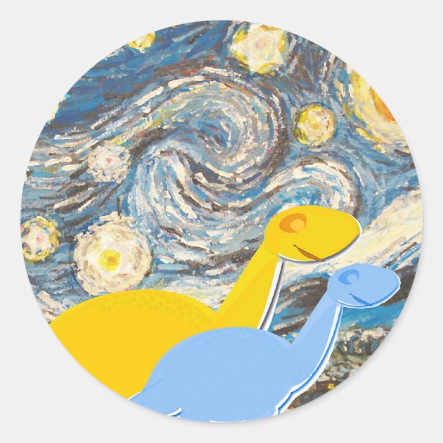 Starry Night Dinosaurier Runder Aufkleber (Vorderseite)