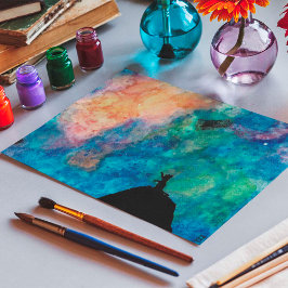 Starry Night Dog Stars Galaxy Wasserfarbe Poster