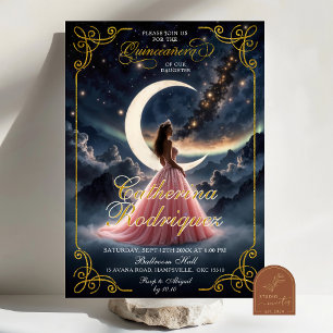 Starry Night Dusty Rose Quinceañera Invitation