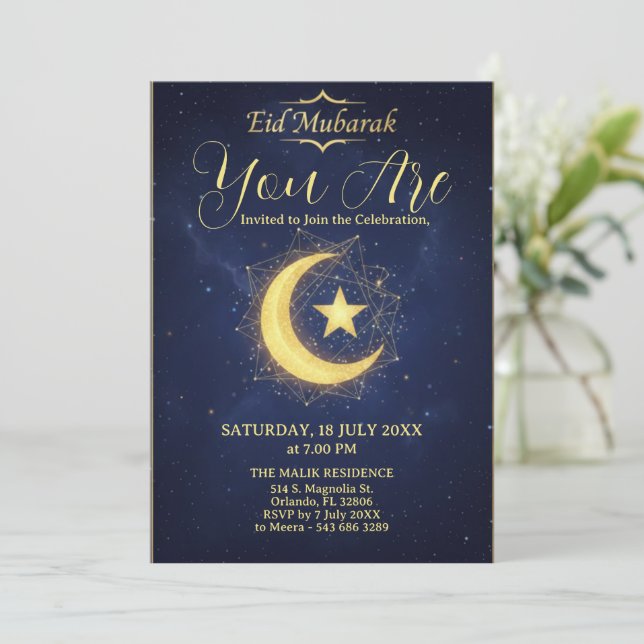 Starry Night Eid Mubarak Party Invitation Einladung (Stehend Vorderseite)
