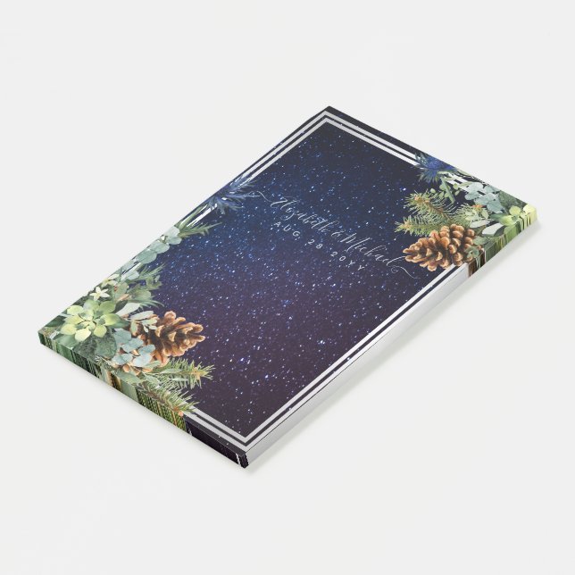 Starry Night Eucalyptus Blue Thistle WinterWedding Post-it Klebezettel (angewinkelt)