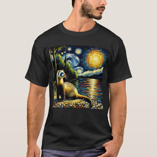 Starry Night Ferret Van Gogh Lover T-Shirt (Vorderseite)