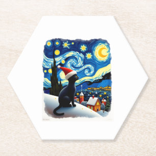 Starry Night Festivals Black Cat Weihnachtsmannmüt Untersetzer