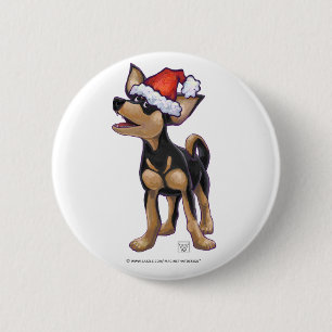Starry Night Festive Chihuhua in Weihnachtsmannmüt Button