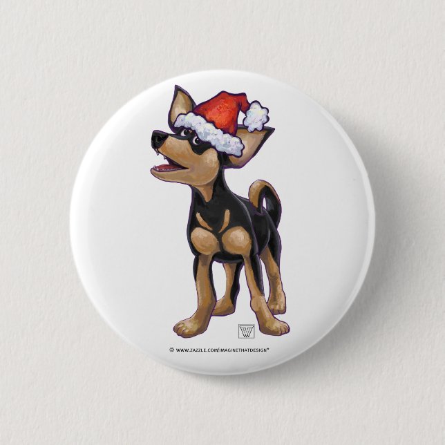 Starry Night Festive Chihuhua in Weihnachtsmannmüt Button (Vorderseite)