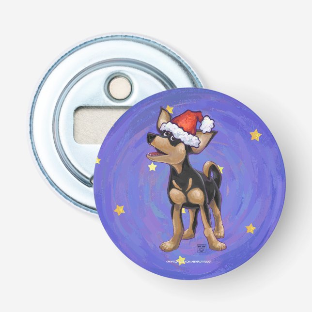 Starry Night Festive Chihuhua in Weihnachtsmannmüt Flaschenöffner (Vorderseite)