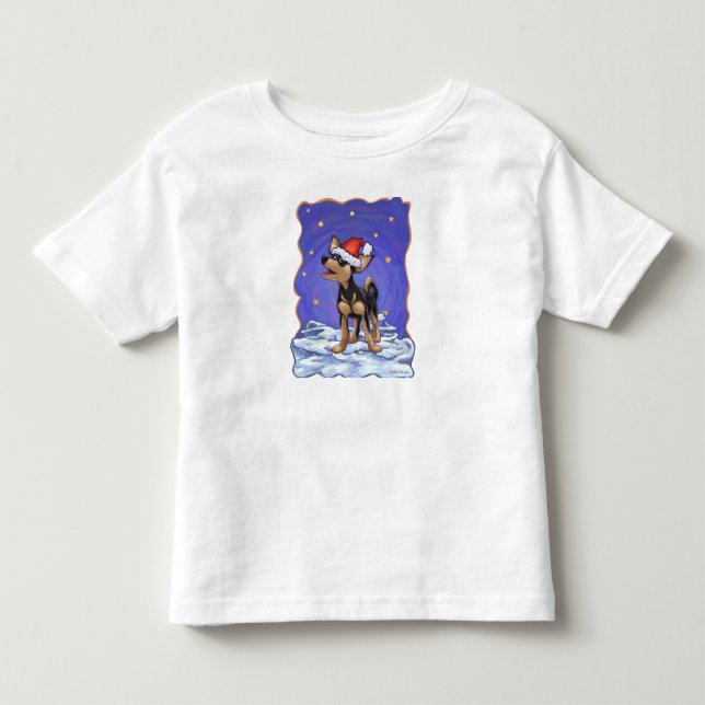 Starry Night Festive Chihuhua in Weihnachtsmannmüt Kleinkind T-shirt (Vorderseite)