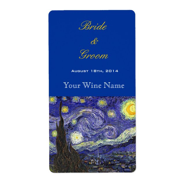 Starry Night Fine Art Hochzeitsweinetiketten (Vorne)