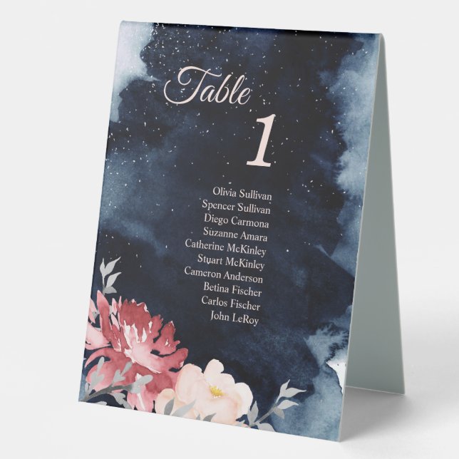 Starry Night Floral Table Zelt Unterschreiben mit  Tischaufsteller (Vorderseite)