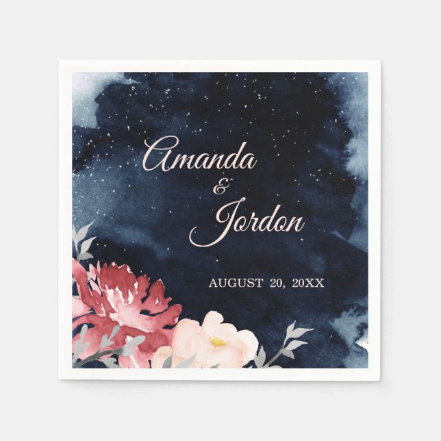 Starry Night Floral Wedding Cocktail Napkin Serviette (Vorderseite)