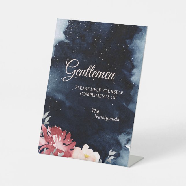 Starry Night Floral Wedding Gentlemen Badezimmer Sockelschild (Vorderseite)