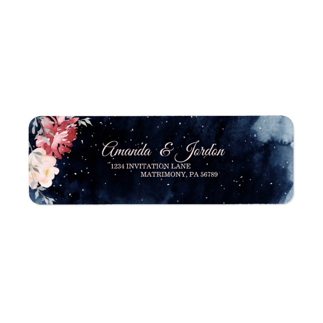 Starry Night Floral Wedding Return Address Label (Vorne)
