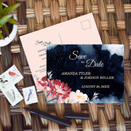 Starry Night Floral Wedding Save the Date Postcard Ankündigungspostkarte