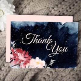 Starry Night Floral Wedding Vielen Dank Flat Card Dankeskarte