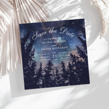 Starry Night Forest Save the Date Card