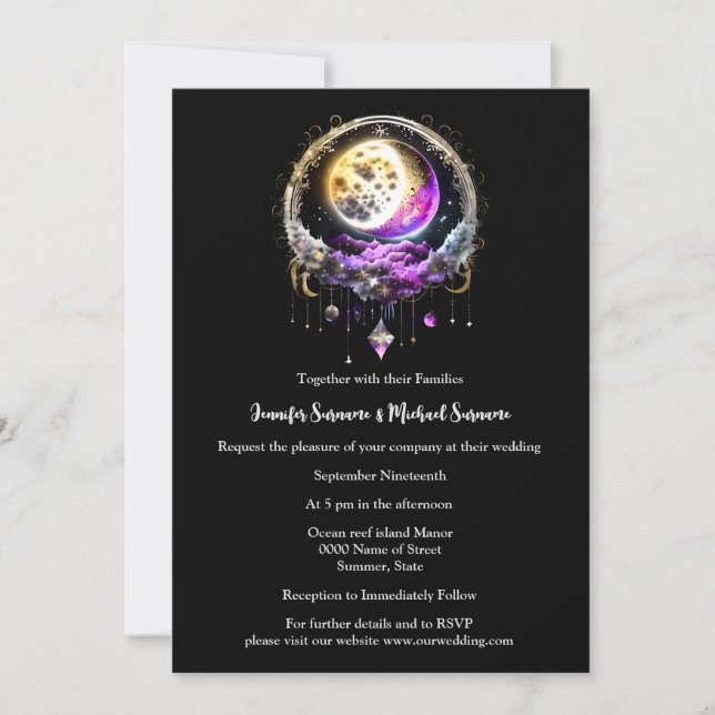 Starry night full moon stars 3D Celestie chic Einladung (Vorderseite)