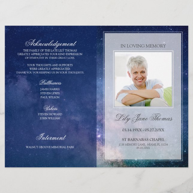 Starry Night Funerary Program | In Love Memory Flyer (Vorne)
