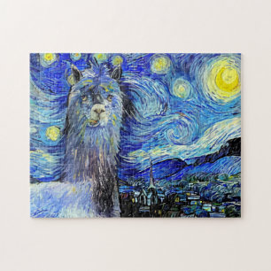 Starry Night Funny Alpaca Landschaft Parody